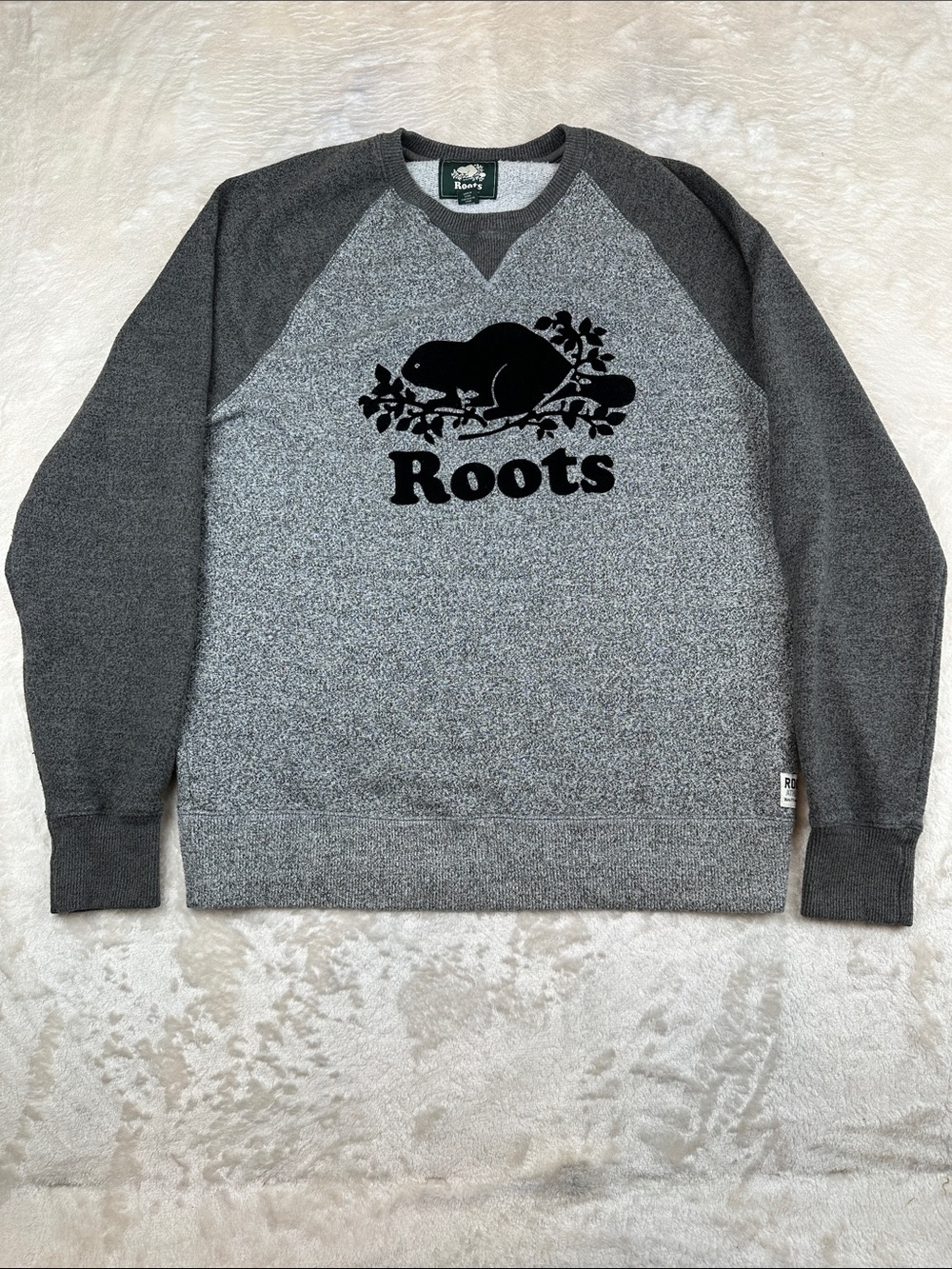 Roots Canada Athletics Sweatshirt Mens Large Gray Beaver Logo Raglan Crewneck